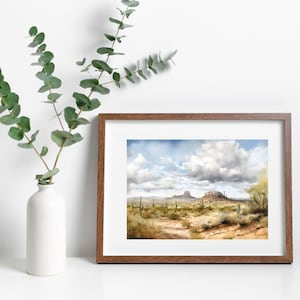 Sedona Desert Watercolor Painting: Saguaro Cactus Giclee Art Print