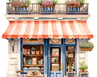 Paris Café Watercolor Giclée Print – Parisian Bookstore Wall Art, French Bistro Painting, European Travel Decor