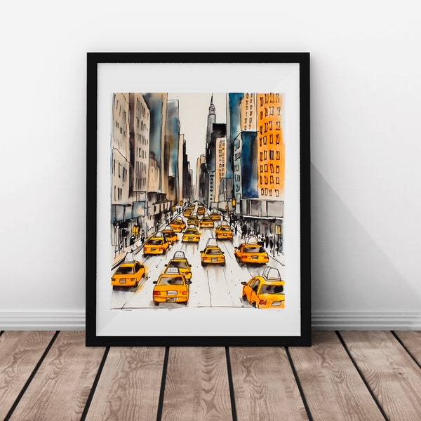 New York City Taxi Cab Print, NY Wall Art Poster Photo Giclee Art, NYC Taxi Manhattan Times Square Empire State New Yorker, Office Decor
