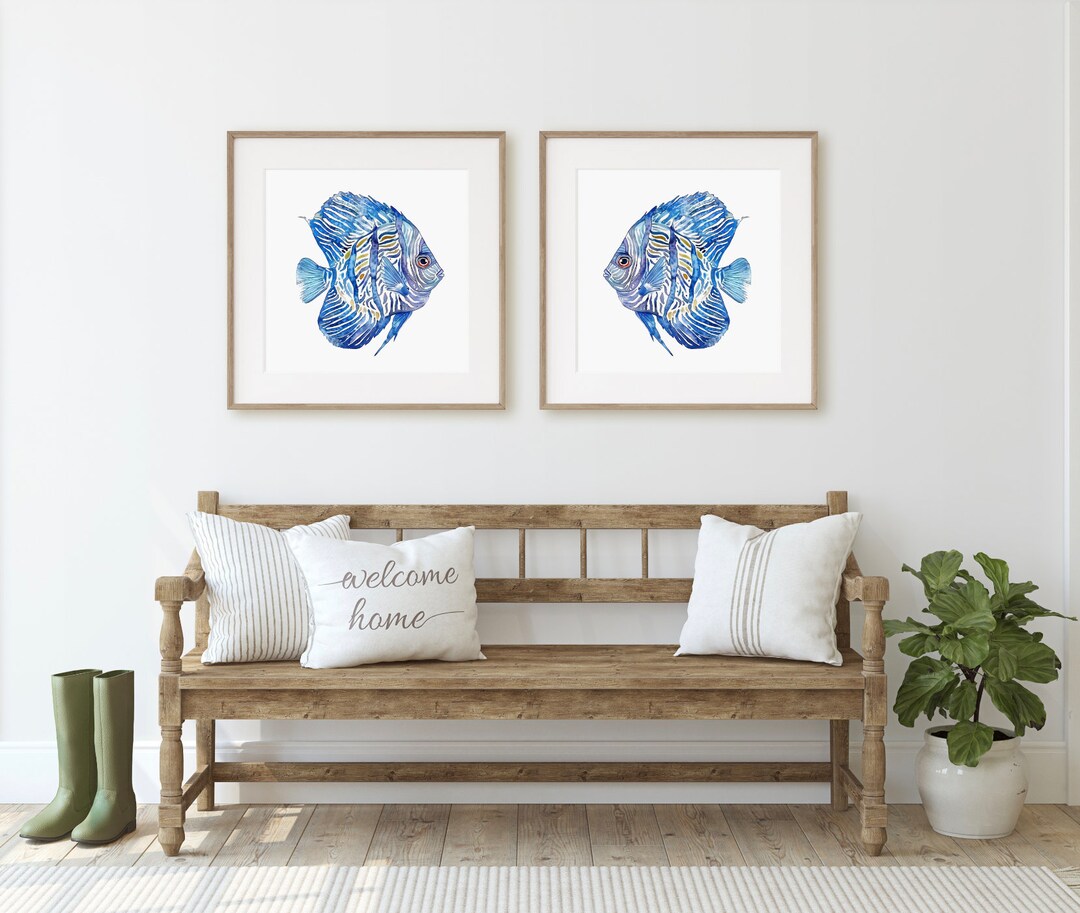Discus Fish, Tropical Set of 2 Prints, Modern Coastal Wall Decor ...