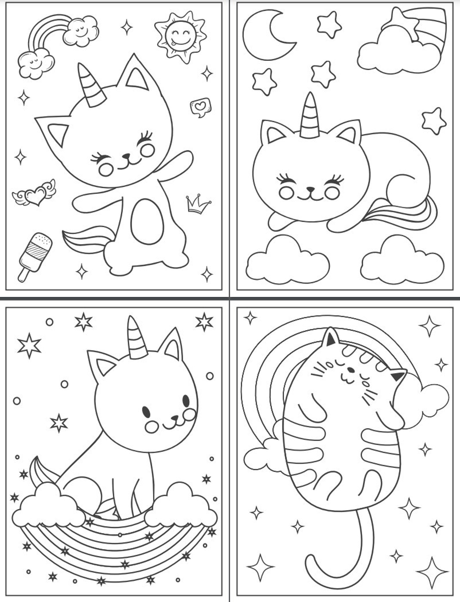 Digital Unicorn/Unicat Coloring Pages for Kids: Unicorn Mega | Etsy
