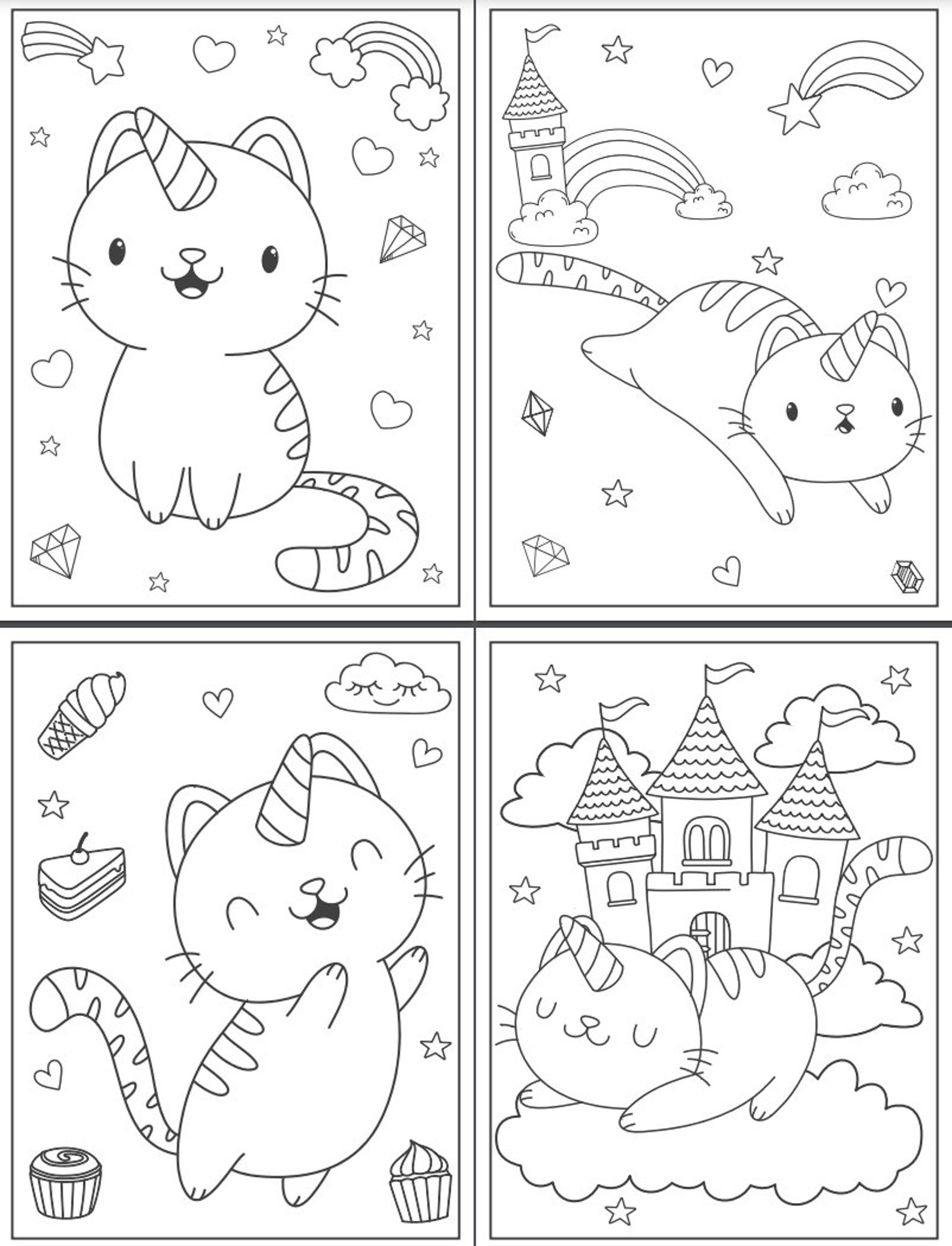 Digital Unicorn/Unicat Coloring Pages for Kids: Unicorn Mega | Etsy