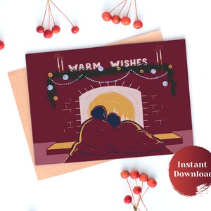 Tarjeta de Navidad imprimible / Deseos cálidos / Tarjeta de felicitación navideña descargable / PDF 5x7 / Tarjeta de invierno acogedora