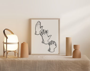 Liefdevolle handen Art Print | Downloadbare kunst | Afdrukbare muurkunst | Minimalistisch decor