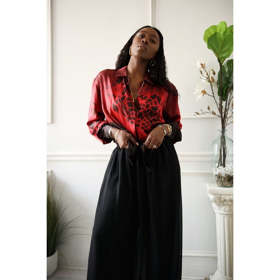 Escada, 90's Red Silk Escada Blouse