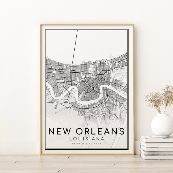 NEW ORLEANS Louisiana LA Map print, Map Posters, Minimalist Map Art, wedding gift , holiday decor, gifts for him, Digital Download