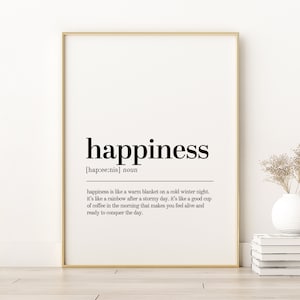 Geluk definitie print, unieke cadeau poster, inspirerende poster, afdrukbare geluk quote print, minimalistische print, instant download