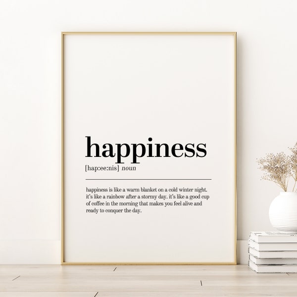 Happiness Definition Print, Unique Gift Poster, Inspirational Poster, Printable Happiness Quote Print, Minimalist Print, Instant Download