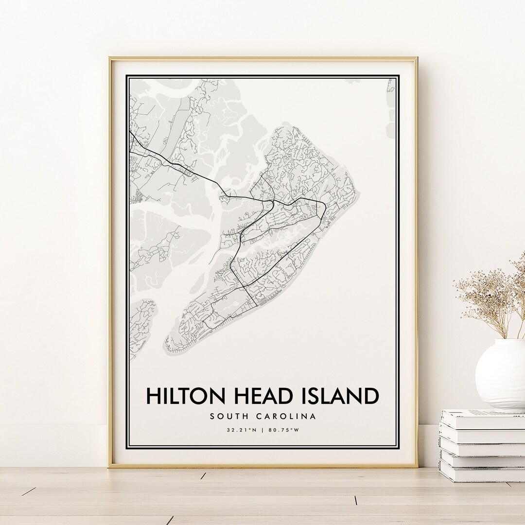 Hilton Head Island South Carolina Map Print, Usa Sc Black and White ...