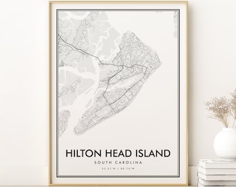 Hilton Head Island South Carolina Map Print, Usa sc black and white city map, Printable Personalized Hilton Head Island Map Digital Download
