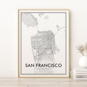 San Francisco Map Print, California USA cadeaus voor haar, Minimalistische San Francisco City Map, Office Print, wall art stadsplattegrond, Digitale Download