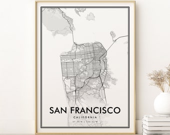 San Francisco Map Print, California USA gifts for her, Minimalist San Francisco City Map, Office Print, wall art city map, Digital Download