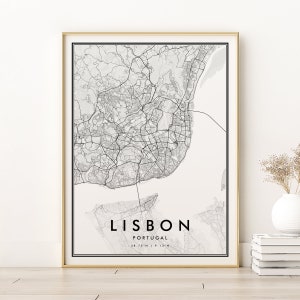 Mapa da cidade de Lisboa, pôster do mapa de Lisboa Portugal, arte do mapa de noivado, impressão de roteiro moderno, presente personalizado, impressão do mapa de Lisboa, download digital