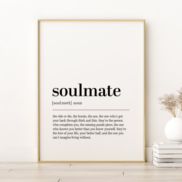 Soulmate Definition Print, Soulmate Dictionary Print, Birthday Gift Idea, Gifts For Him, Soulmate Printable Wall Art, Digital Download