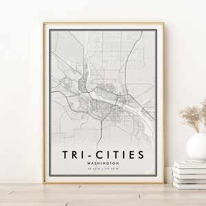Impressão de mapa de Tri-Cities, mapa da cidade de Tri-Cities Washington, arte minimalista de mapa de estradas, mapa de viagem de Tri-Cities, presentes de casamento para ele, download digital