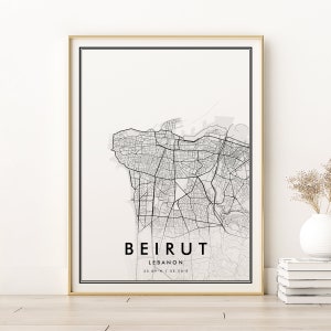 Beiroet kaart afdrukken, Libanon stad kaart poster, cadeaus voor haar, Beiroet stadskaart, minimalistische kunst, kaarten en prenten, cadeaus voor hem, digitale prints