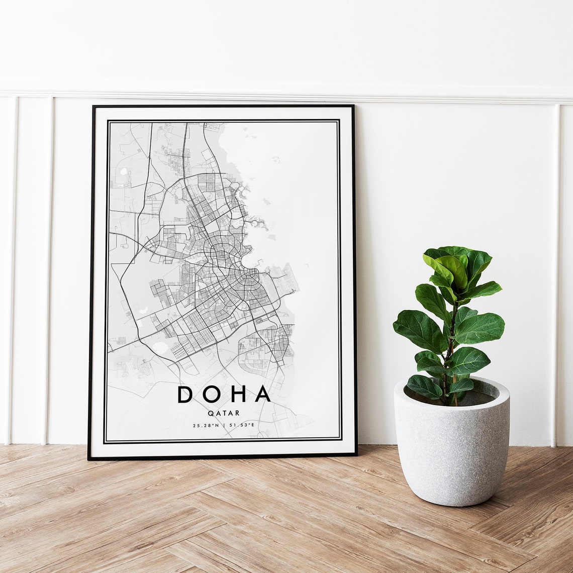 Doha Map Print, Doha Qatar City Map Poster, Engagement Map Art, Retro ...