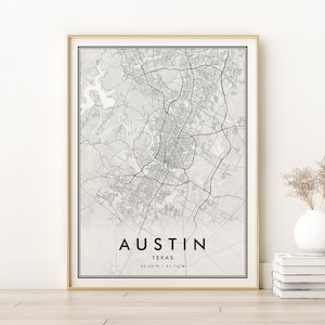Impression de carte d'Austin, carte de la ville du Texas aux États-Unis, cadeau pour lui, affiche de carte d'Austin rétro, carte de la ville d'Austin minimaliste, cadeaux pour elle, téléchargement numérique