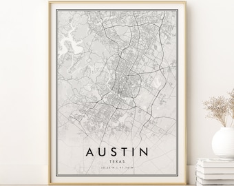 Austin Map Print, Texas USA Town Map, gift for him,  Retro Austin Map Poster, Minimalist Austin City Map, gifts for her, Digital Download