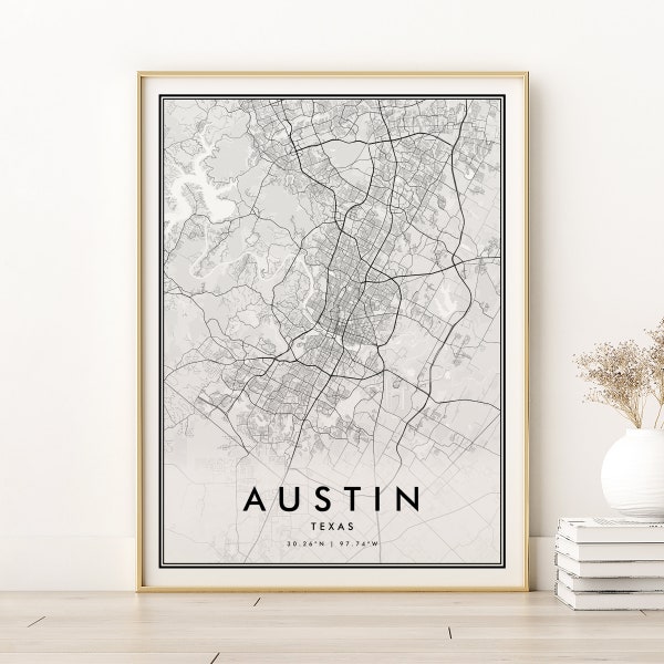 Austin Map Print, Texas USA Town Map, gift for him,  Retro Austin Map Poster, Minimalist Austin City Map, gifts for her, Digital Download