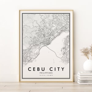 Impressão do mapa da cidade de Cebu, moderno mapa da cidade de Cebu Filipinas, presente de aniversário, viagem retrô Mapa de ruas da cidade de Cebu, presentes para ela, impressões digitais