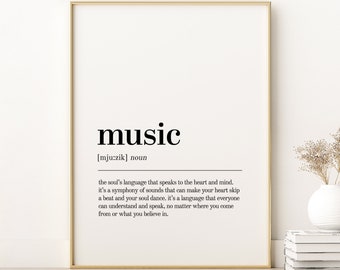 Music Definition Print, Music Quote Poster, Music Art Prints, Aesthetic Poster Art, Minimalist Print, Personalized Gift, Digital Download