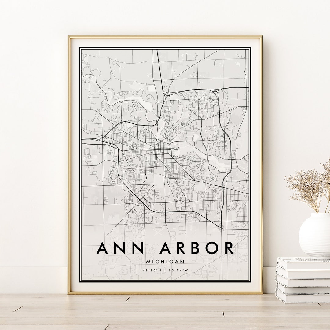 Ann Arbor Map Print, Michigan City Map Print, Ann Arbor Digital Map ...