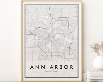Ann Arbor map print, Michigan city map print, Ann Arbor digital map download, custom city map poster, Valentine's Day Gift, printable map