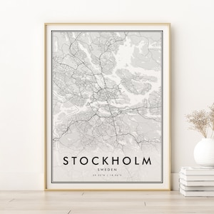 Stockholm Karte Print, personalisierte Stockholm Schweden Karte, neuer Job Geschenk, benutzerdefinierte Standorte Travel Road Map, Stadt Karte Kunst, digitaler Download