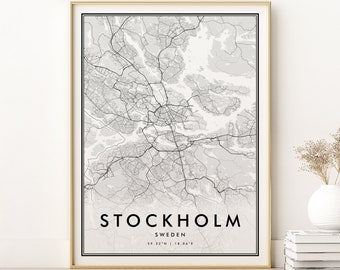Stockholm Map Print, Personalized Stockholm Sweden City Map, new job gift, Custom Locations Travel Road Map, City Map Art, Digital Download