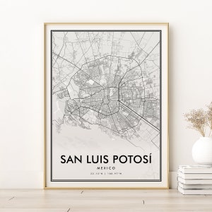San Luis Potosi City Map print, San Luis Potosí Mexico Road Map Poster, Minimalist Map Art, décor de vacances, cadeaux pour lui, Téléchargement numérique