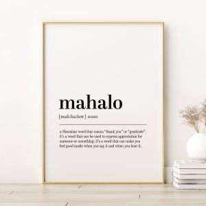 Mahalo Definition Print, Mahalo minimalistischer Druck moderne Wandkunst, Mahalo Selbstliebe Wandkunst, Mahalo Buch Zitat Druck, digitaler Download