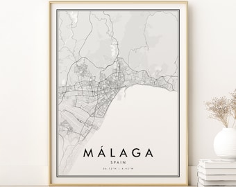 Málaga Map Print, Malaga City Map, Spain City Street Map Art, Malaga Spain Printable Poster, Retro New Home Gift, instant download map