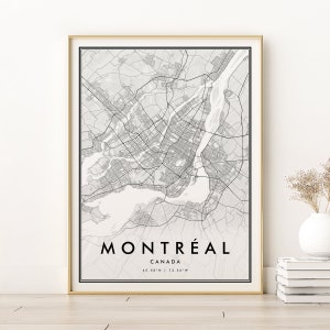 Impression de carte de Montréal, affiche de carte de la ville de Montréal, conceptions de carte personnalisée de Montréal Canada, cadeau de carte routière personnalisée, cadeau pour elle, téléchargement numérique