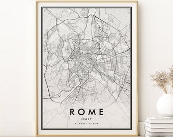 Rome Map Print, Rome City Map, Rome Italy Hometown Map Print, Rome Travel Map Print, Retro Street Map Poster, Wall Art, instant download map