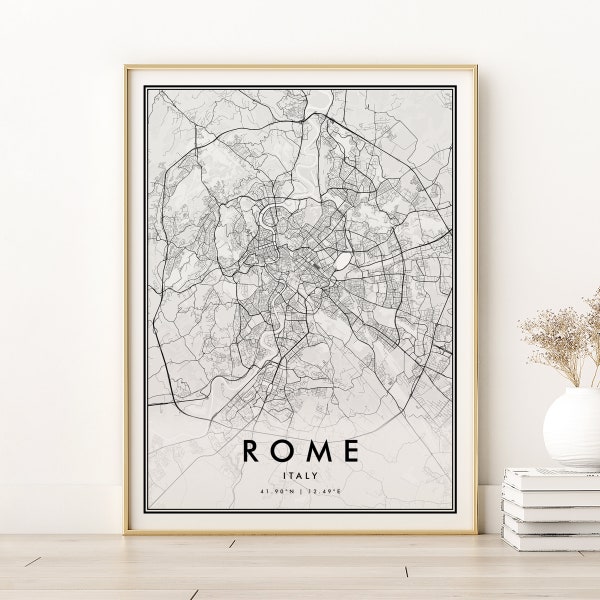 Rome kaart afdrukken, Rome stadsplattegrond, Rome Italië woonplaats kaart afdrukken, Rome reizen kaart afdrukken, retro stratenplan poster, kunst aan de muur, instant download kaart