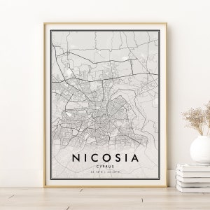 Nicosia Map Print, Nicosia Cyprus city map poster, City Map gifts for him, minimalist digital map design, gifts for her, Instant Download