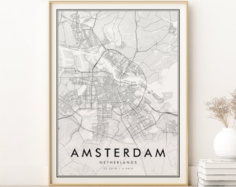 Amsterdam Map Print, Amsterdam City Map, Netherlands Retro Map Poster, Antique Street Map Poster, Road Map Poster, instant download map