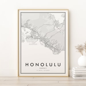 Impressão do mapa de Honolulu, arte do mapa da cidade de Honolulu Havaí, pôster de mapa de viagem moderno, presente de aniversário, impressão de estrada personalizada, presentes para ele, impressões digitais