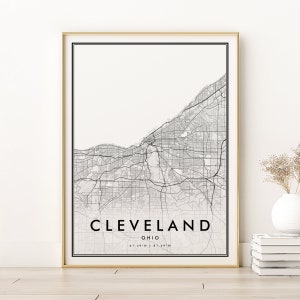 Impresión de mapas de Cleveland, cartel de Ohio EE.UU., cartel minimalista del mapa de la ciudad de Cleveland, impresión de mapas modernos, regalo único, regalos para él, descarga digital