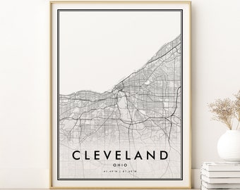 Cleveland Map Print, Ohio USA poster, Minimalist Cleveland City Map Poster, Modern Map Print, unique gift, gifts for him, Digital Download