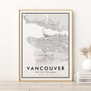Vancouver Kanada British Canada Map Druck, Landkarte, Vancouver Retro Stadt Karte, digitales Design, Geschenke für sie, Instant Download