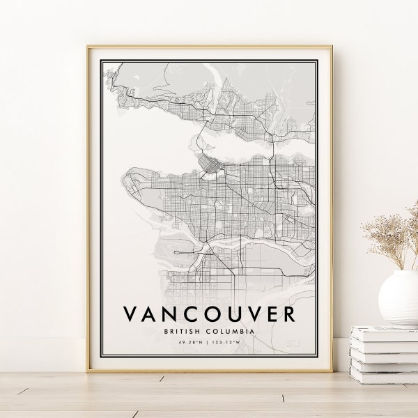 Vancouver Canada British Columbia Map Print, country poster, Vancouver Retro City Map, digital design, gifts for her, Instant Download