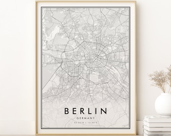 Berlin Map Print, Personalized Berlin Germany City Map, new job gift, Custom Location Map, gifts for him, Retro Street Map, Instant Download