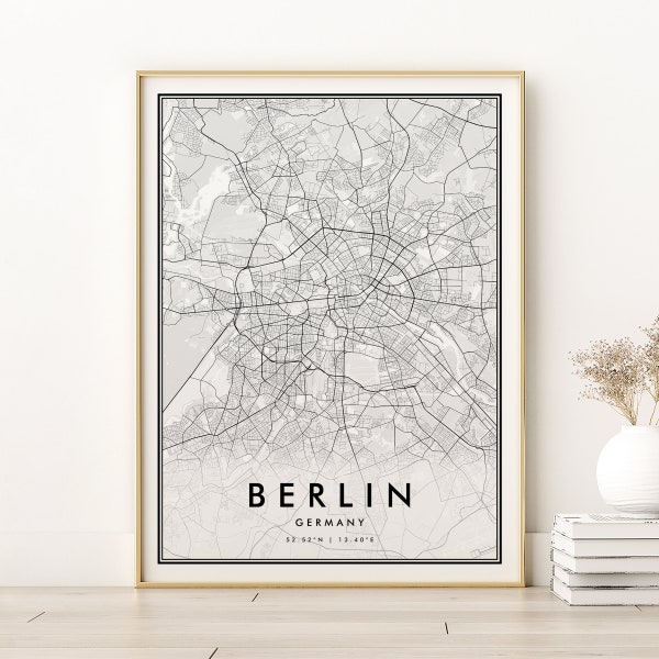 Berlin Map Print, Personalized Berlin Germany City Map, new job gift, Custom Location Map, gifts for him, Retro Street Map, Instant Download