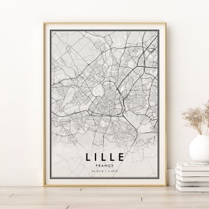 Lille Karte Drucken, Lille Frankreich Stadtplan, personalisierte Lille Frankreich Karte, moderne Reisekarte, Lille Straßenkarte Poster, sofortiger Download Karte