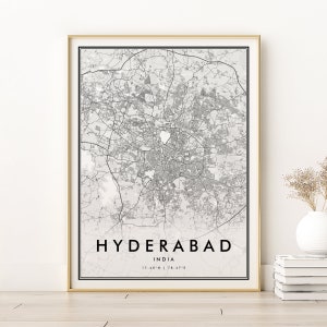 Impressão de mapa de Hyderabad, arte de mapa de presente da Índia, mapa da cidade de Hyderabad Índia, arte de mapa minimalista, impressão de mapa de noivado, presentes para ela, download digital