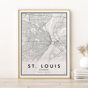 Mapa de la ciudad de St. Louis, carteles de mapas de la ciudad de St. Louis Missouri USA, diseños de regalos personalizados, regalo de mapa personalizado, regalos para él, descarga digital
