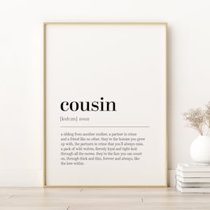 Cousin Definition Print, Cousin Office Definition Print, Cousin Unique Gift Idea, Gifts For Her, Dictionary Art Print, Instant Download