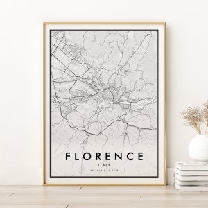 Impression de carte de Florence, affiche de carte de la ville d'Italie, cadeaux pour elle, carte de la ville de Florence imprimable, art minimaliste, cartes et estampes, téléchargement immédiat